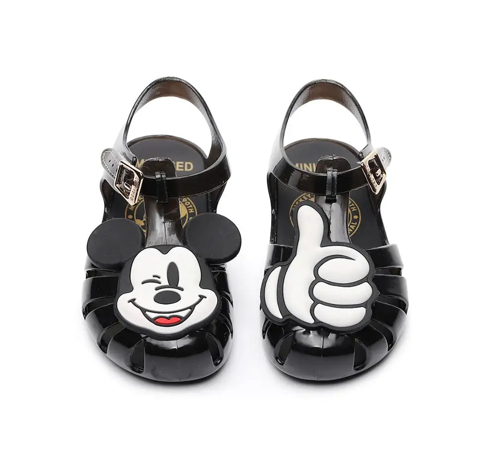 black mickey Mini Melissa2019 новые сандалии с Микки Маусом для девочек Прозрачные Сандалии Детская пляжная обувь для девочек Минни Мелисса мягкие конфеты обувь SH19010 - Цвет: black mickey