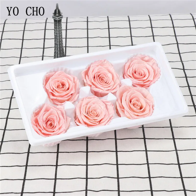 light pink Йо Чо Роза вечный цветок золотой обод сохраненные свежими розы цветок 6 головок розовый день Святого Валентина подарок Свадьба День матери цветок - Цвет: light pink