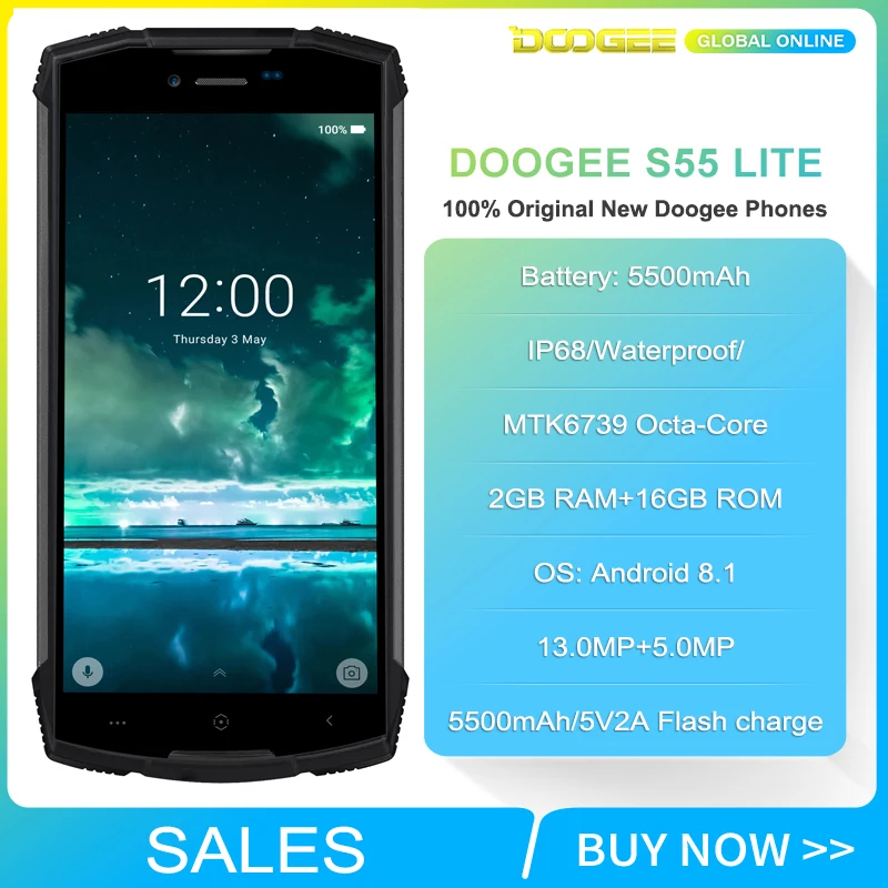 Быстрая доставка DOOGEE S55 Lite IP68 Водонепроницаемый смартфон 2 Гб оперативной памяти