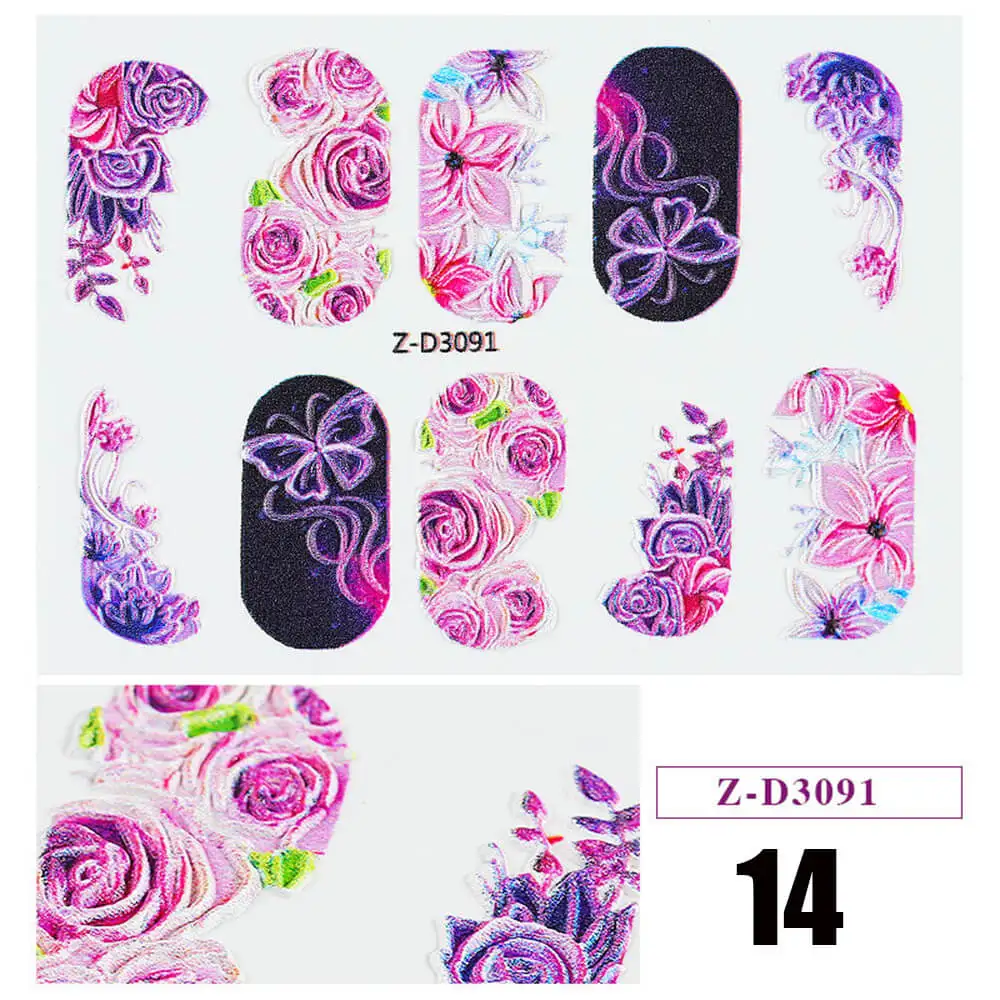 14 1pc 5D Acrylic Engraved Flower Nail Sticker Embossed Flower Water Decals Empaistic Nail Water Slide Decals 22 Styles DIY Nail Ar - Цвет: 14