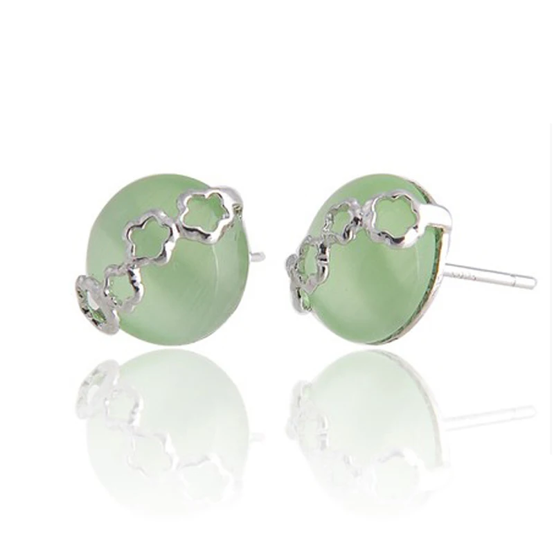 

925 Sterling Silver Stud Earrings With Opal Stone Real Silver Earrings