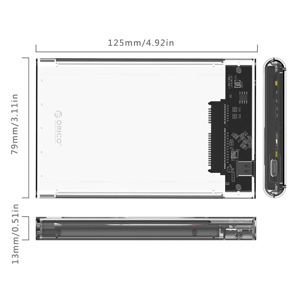 ORICO 2,5 дюймовый чехол для жесткого диска SATA-USB 3,1 Gen2 10 Гбит/с Тип C жесткий диск Внешний корпус для жесткого диска прозрачный чехол без инструмента 4 ТБ