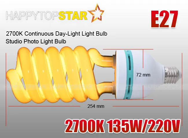 Лампа дневного света Pro 2 шт./лот 2700K 220 В 135 Вт непрерывная лампа для фотостудии E27 E26