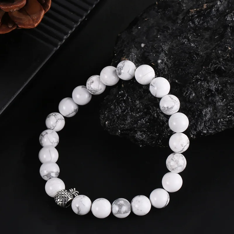 Howlite камень и вулканический из лавового камня камень бусины браслет ананас набор для женщин мужчин стрейч-бижутерия подарок Богемия браслет