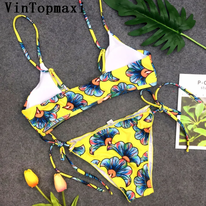 Sexy Swimwear Floral Brazilian Bikini Front Lace up Swimsuit Women Bikinis Set Push Up Bathing Suit Biquini Maillot De Bain |
