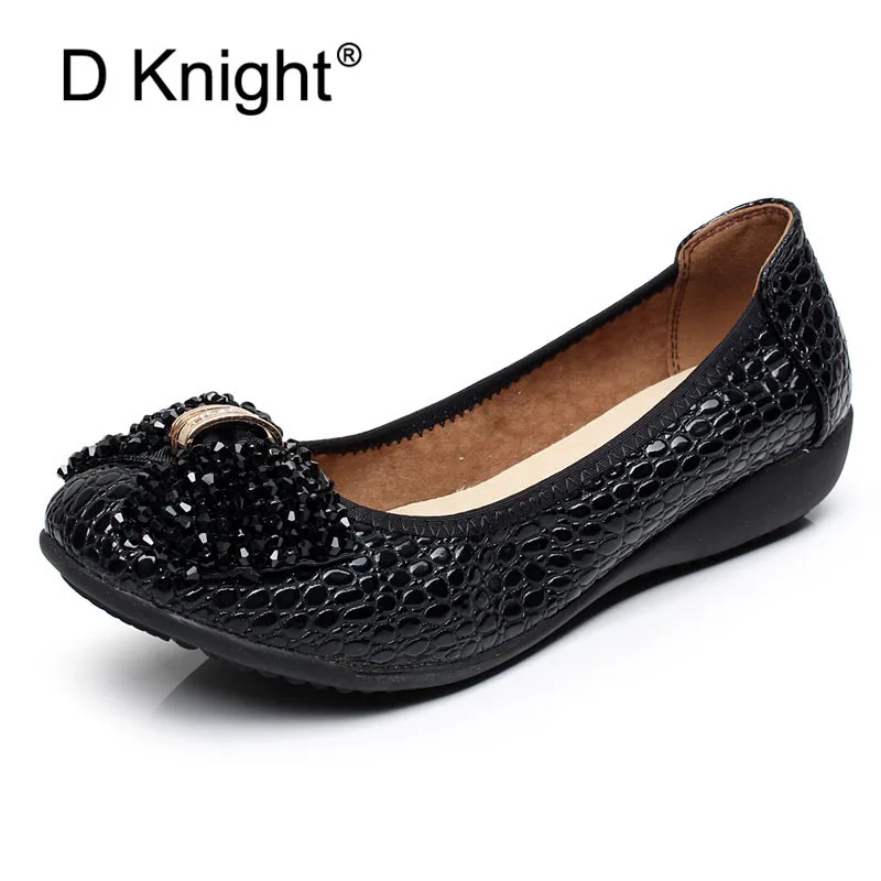 

2021 Wedges Women's Shoes Crystal Patent Leather Soft Women Pumps String Beads Bow Slip On Casual Black Blue Shoes Large Size 42
