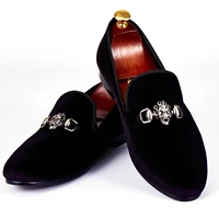 Harpelunde Mens Dress Shoes Skull Buckle Flat Shoes Black Velvet Slippers Comfortable Loafers Size 6-14