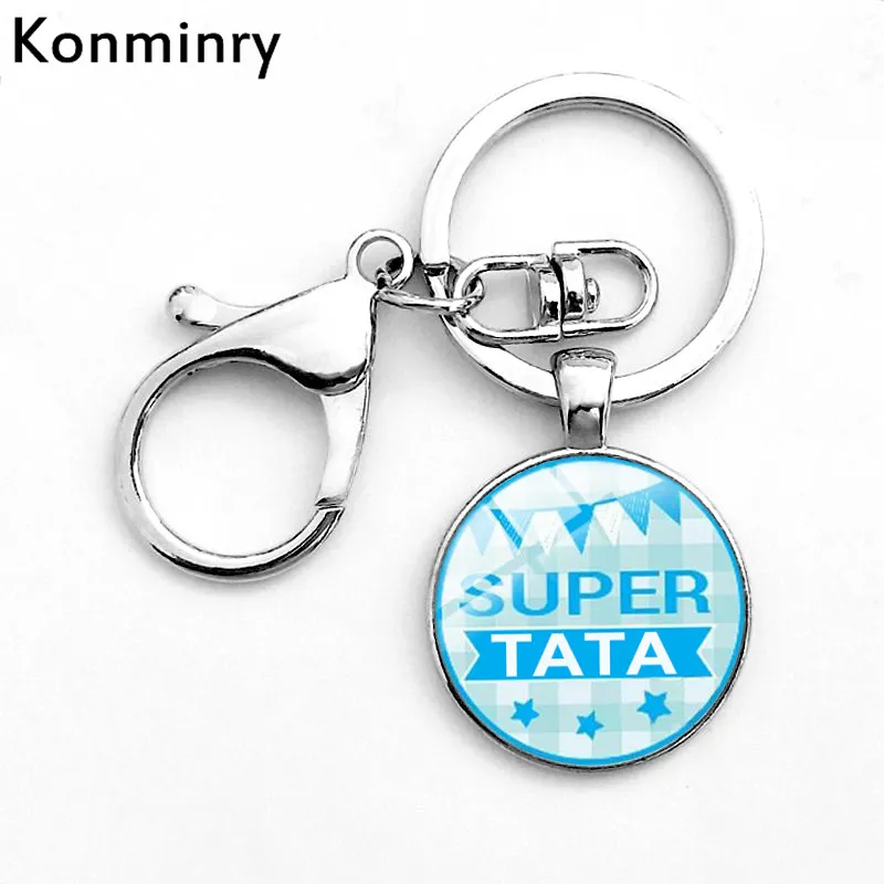 Konminry Hook Meilleur Parrain стеклянный брелок стеклянная подвеска супер ТАТА тонтон французские буквы искусство Дизайн брелка цепь ювелирные изделия - Цвет: tata