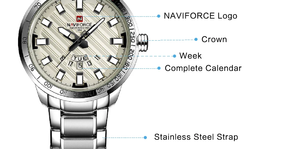 Мужские кварцевые часы NAVIFORCE, роскошные спортивные часы, деловые серебряные стальные часы, водонепроницаемые наручные часы, мужские часы