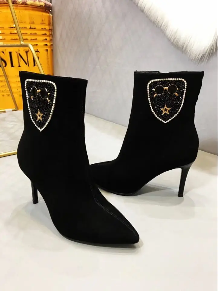 Быстрая доставка 2018 осенние и зимние с острым носком замшевые sleather Женские туфли