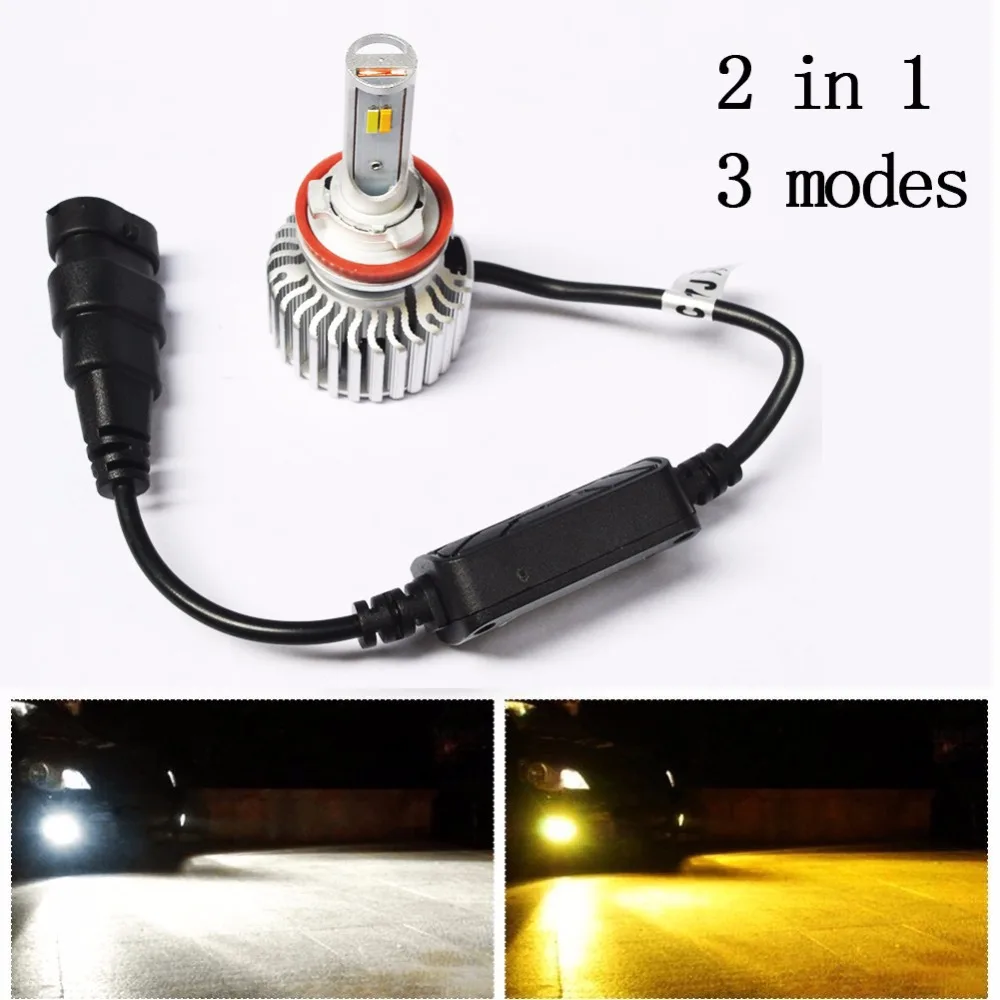 9005 9006 HB3 HB4 LED Фары для тумана Двухцветные лампы для тумана Все в одном наборе преобразования светодиодные туманы 3000K Теплый желтый 6000K Белый 76W вкл.