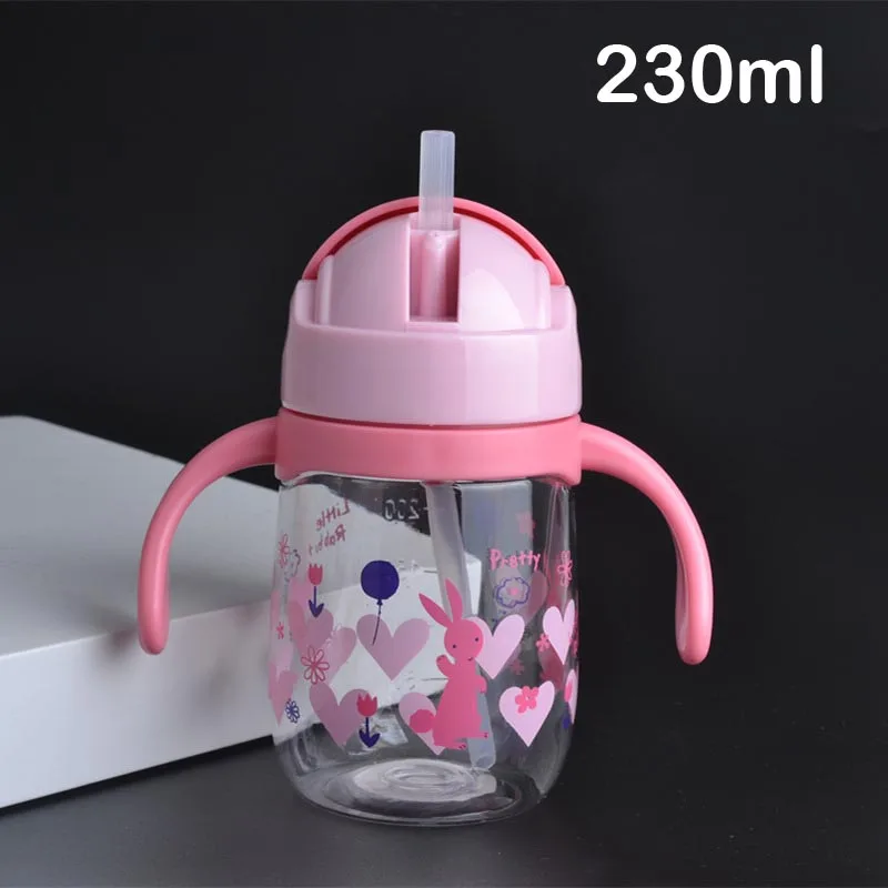 230ml Pink Handle 230/450 мл, чашка для кормления, Детская Бутылочка с соломинкой, портативная веревка, непроливающаяся детская чашка, пластиковая бутылка для детей, питьевая вода copo - Цвет: 230ml Pink Handle