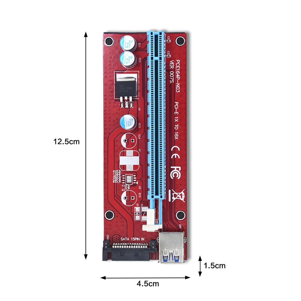 TISHRIC VER007S PCI Express PCIE E Riser Card 007S 1x к 16x удлинитель USB 3 0 кабель 15Pin SATA для BTC ETH майнинга|1x