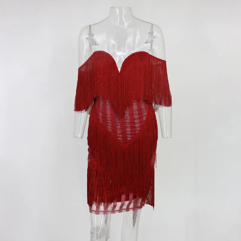 Сексуальная Bodycon Вечерние платье модные Стиль Для женщин без рукавов; пляжное платье с блестками и с бахромой для женщин; Для женщин Женская Клубная одежда