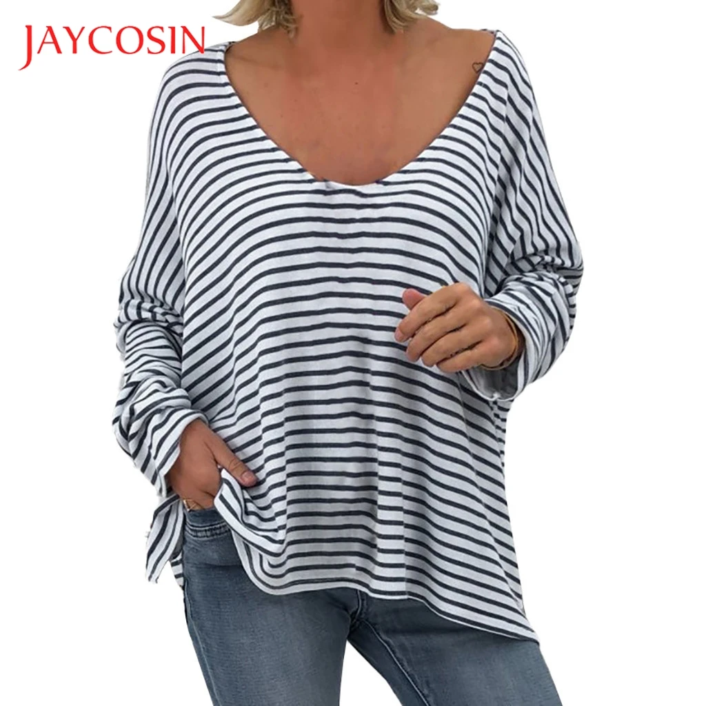JAYCOSIN винтажная женская футболка свободная модель 5xl женский полосатый пуловер с