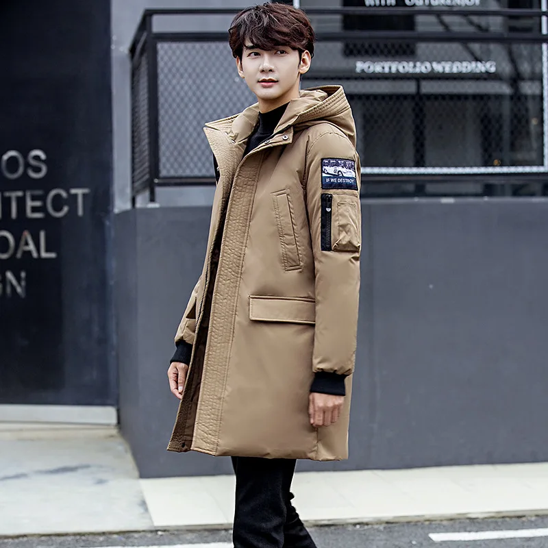 Очень длинный зимний мужской пуховик повседневная куртка на гусином пуху парка с