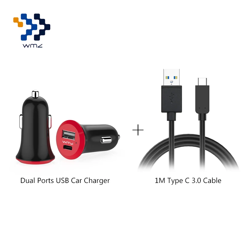 WMZ Универсальный двойной порт Быстрый Переходник USB для зарядки в машине + 1M Type C 3 0