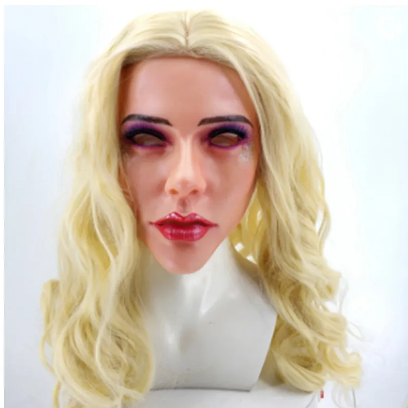 

2019 New Real Silicone Beauty Real Woman Mask With Blonde Wig For Crossdresser Cosplay Costume Party Props Accessories