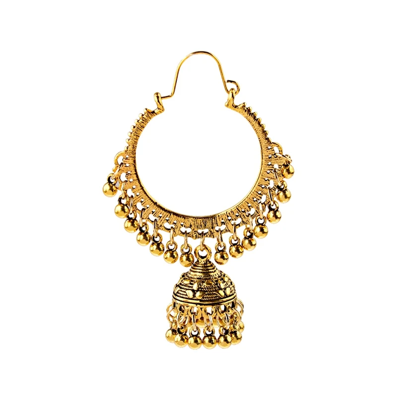 Классический этнический Для женщин Золотой Круглый кисточкой Jhumka серьги, индийские украшения геометрической формы, в стиле бохо, серьги с болтающимися частями, Kolczyki
