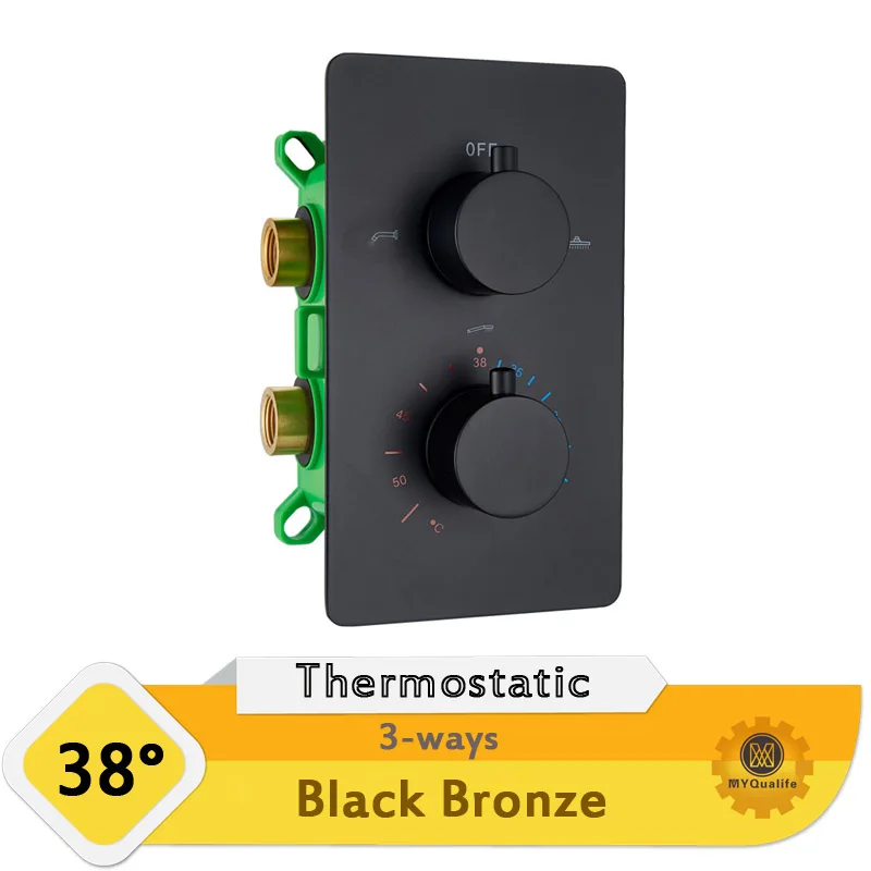 Black Bronze 3-ways Скрытая установка смеситель для душа хромированная двойная ручка Термостатический душ контроль постоянная клапана температуры душевой клапан - Цвет: Black Bronze 3-ways