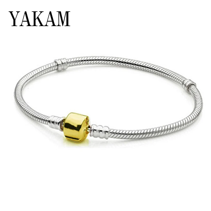 02SG Базовая цепочка в виде змеи, pulsera, mary poppins, подходит для оригинала pandora, очаровательный браслет, бисер, сделай сам, браслет для женщин, модное ювелирное изделие, berloque - Окраска металла: 02SG