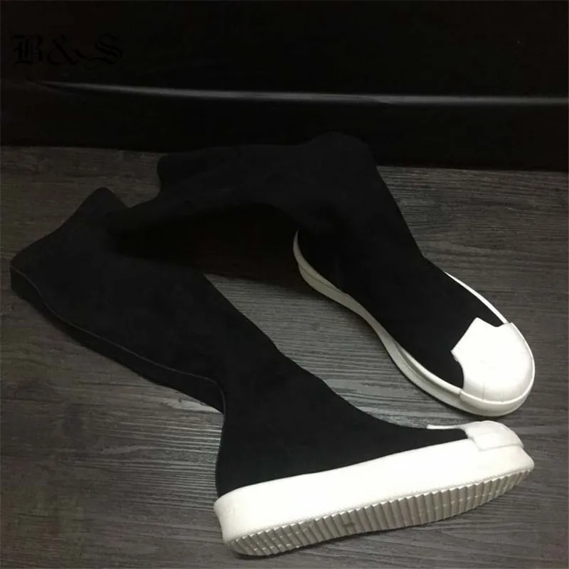 Черные и уличные замшевые сапоги носки без застежек в стиле панк на платформе для