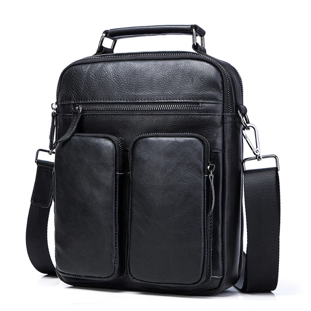 Новинка 2018 мужские черные сумки из натуральной кожи повседневные