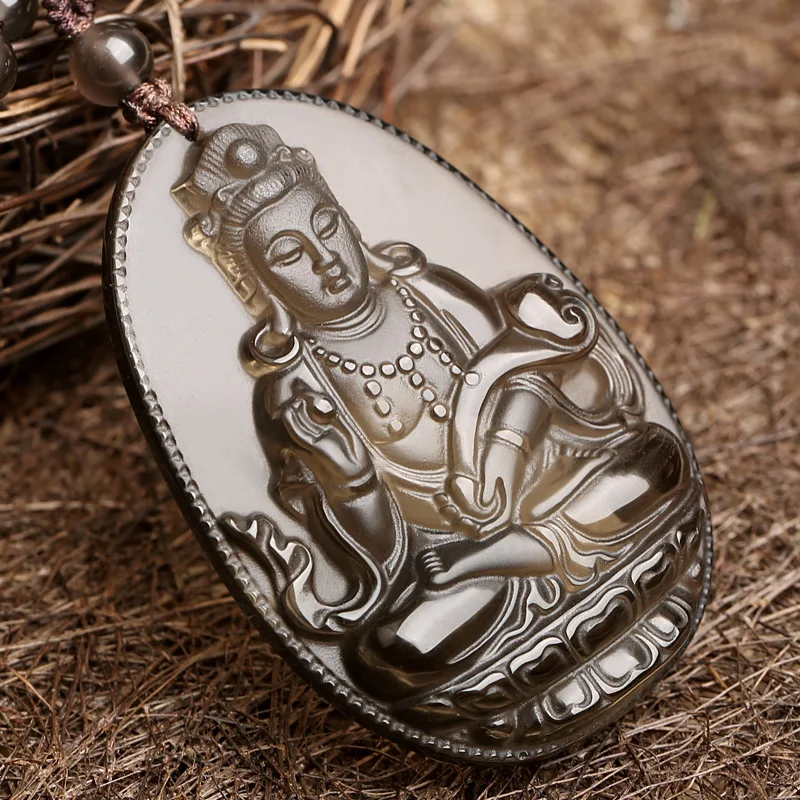 Natural Obsidian carving Guanyin pendant men mascot Necklace Pendant Jewelry | Украшения и аксессуары