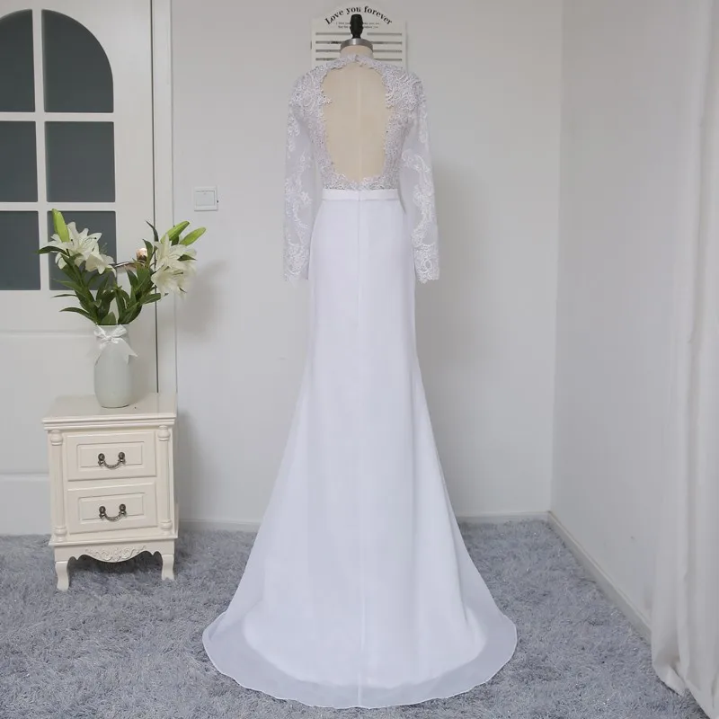 Vestidos De Noiva Casamento Robe Оболочка Высокий воротник одежда с длинным рукавом кружевные