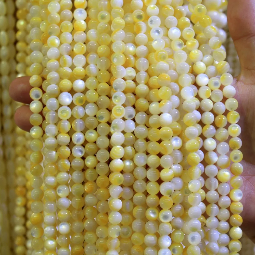 Wholesale AAA+ Natural Yellow Pearl Shell Glitter Beads For Jewelry Making DIY Bracelet Necklace Stone 6/8/10 mm Strand 15.5' |