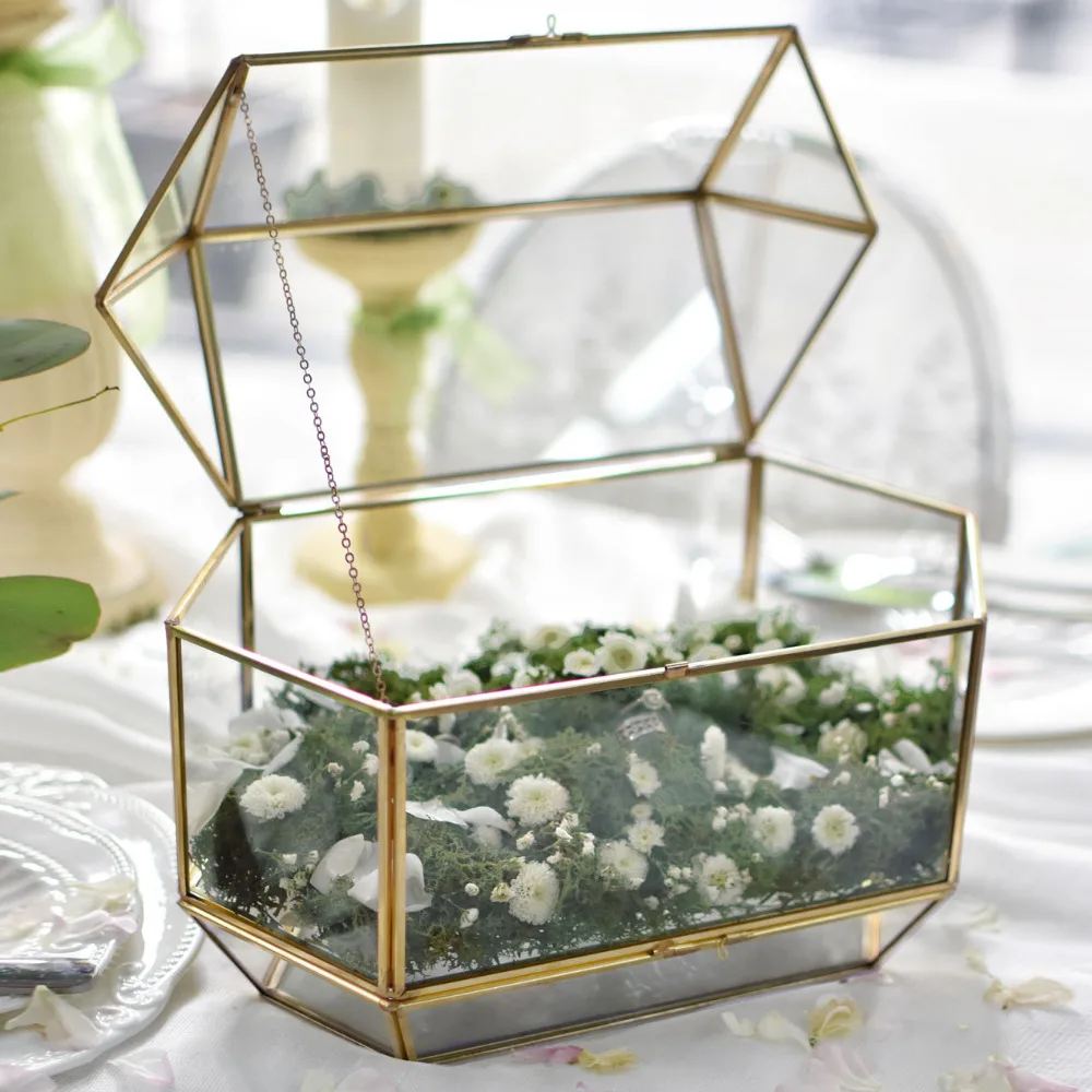 

Handmade Large Wedding Box Tabletop Display Geometric Terrarium Glass Top Lid Envelope Card Boxes Creative Birthday Gift Ideas