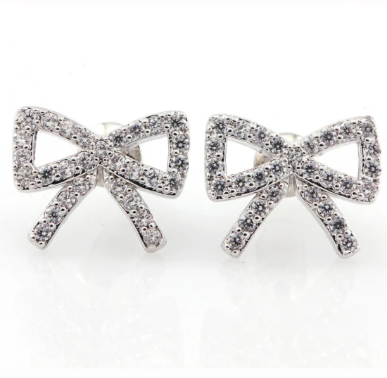 

European and American high-end micro-inserts bow zircon earrings bride jewelry