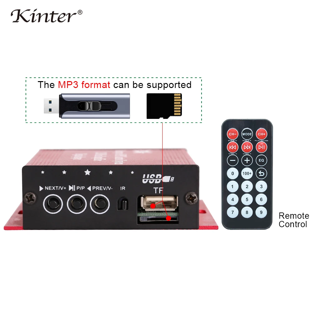 Kinter A7 для усилитель кард ридер DC12V воспроизведения аудио в USB TF через Lound наушников