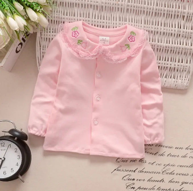 Детская хлопковая блузка с длинным рукавом кружевным воротником|jacket tops|jacket
