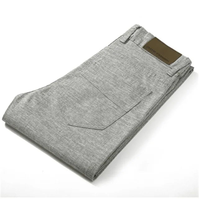 light grey Льняные Мужские штаны Новое поступление мужские однотонные повседневные тонкие льняные штаны для мужчин прямые дышащие брюки Pantalon en lin Homme 38 - Цвет: light grey