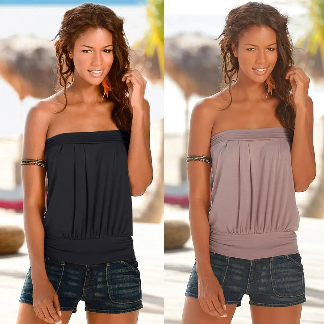 Женский Повседневный однотонный без бретелек рукавов плиссированный Свободный