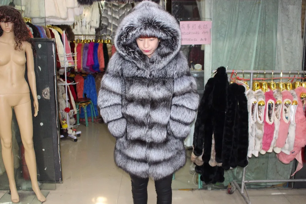 Linhaoshengyue Реальные silver fox пальто с мехом длинное, с капюшоном