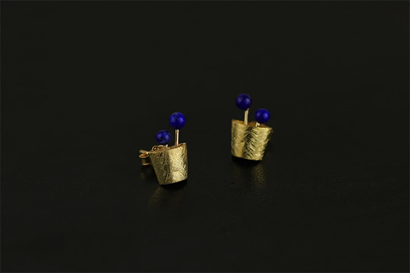 Lotus весело Настоящее стерлингового серебра 925 Природных Ляпис ручной работы Fine Jewelry завод фруктов серьги стержня для женщин brincos