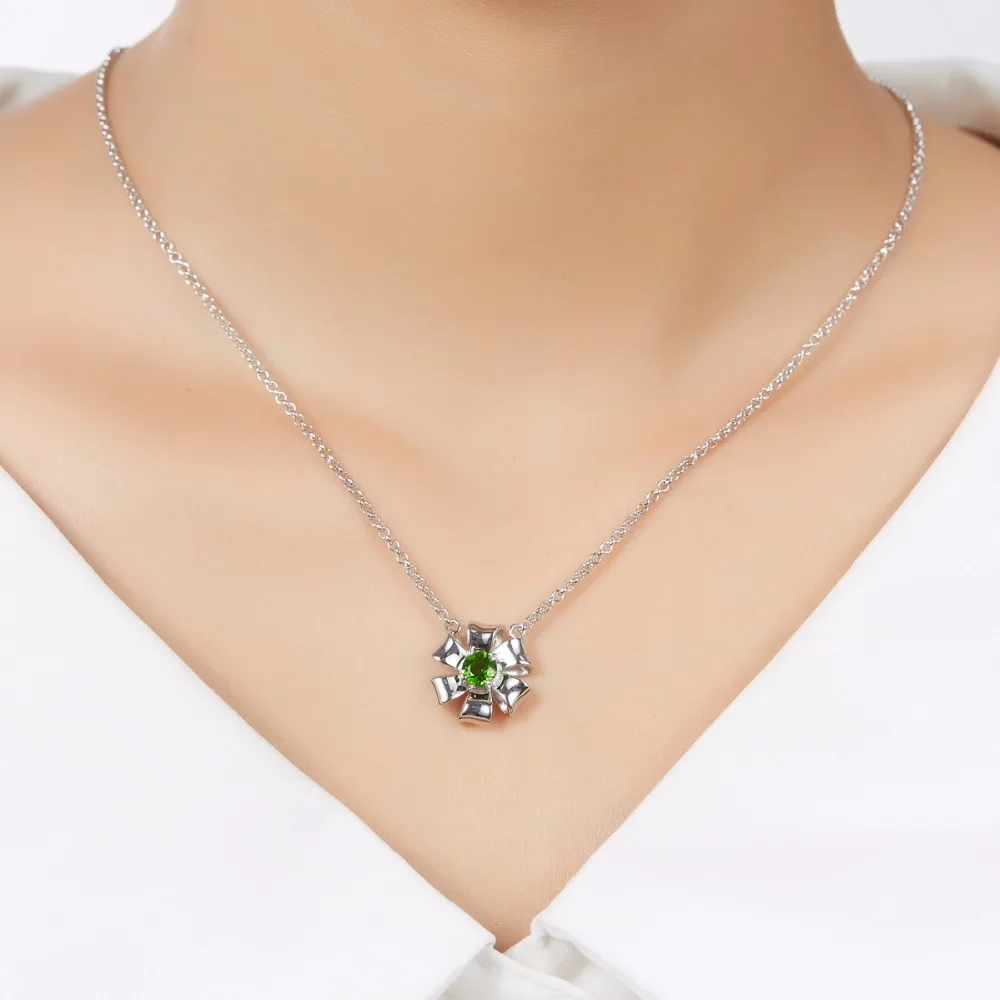 

Hutang Solid 925 Sterling Silver 1.31ct Natural Gemstone Chrome Diopside Pendant & Earrings & Ring Fine Jewelry Sets For Women