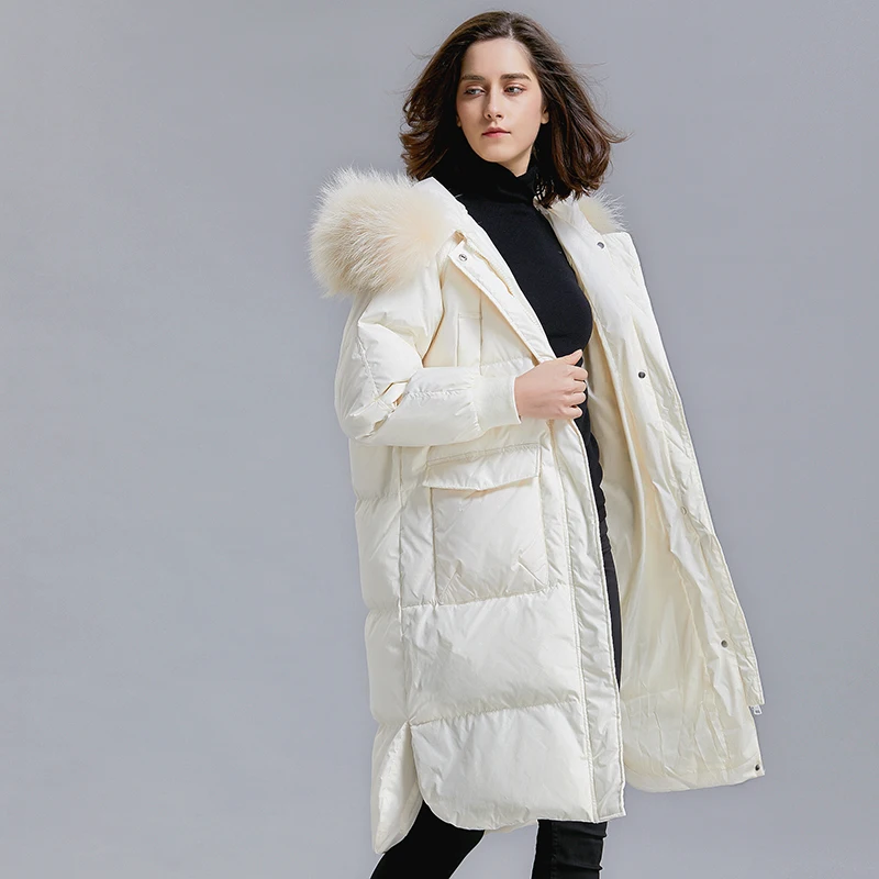 2018 новое зимнее пальто куртка женская белая пуховая настоящий натуральный мех