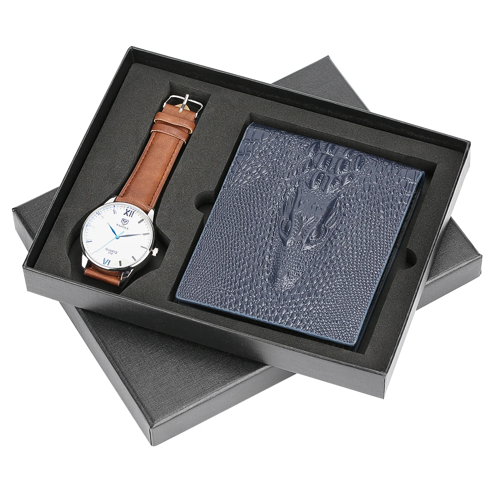 7 Business Men's Quartz Wristwatch Men Watches Purses Money Clip Credit Card Leather Wallet Gift Set for Dad Boyfriend Top Luxury - Color: 7