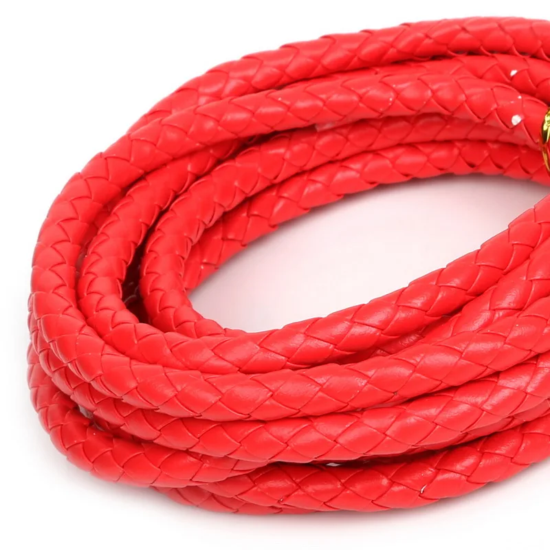 red Черный, коричневый, красный, синий, 3 м/лот, круглая плетеная веревка из искусственной кожи, веревка для изготовления ювелирных изделий, ожерелья, браслетов, рукоделия - Цвет: red