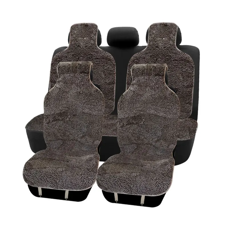 Brown 1set Мутон, овчина, чехлы для сидений автомобиля, универсальный, для всех автомобилей, защита для сидений, подушка для сидения автомобиля, сохраняющая тепло, автомобильный чехол для салона автомобиля - Название цвета: Brown 1set