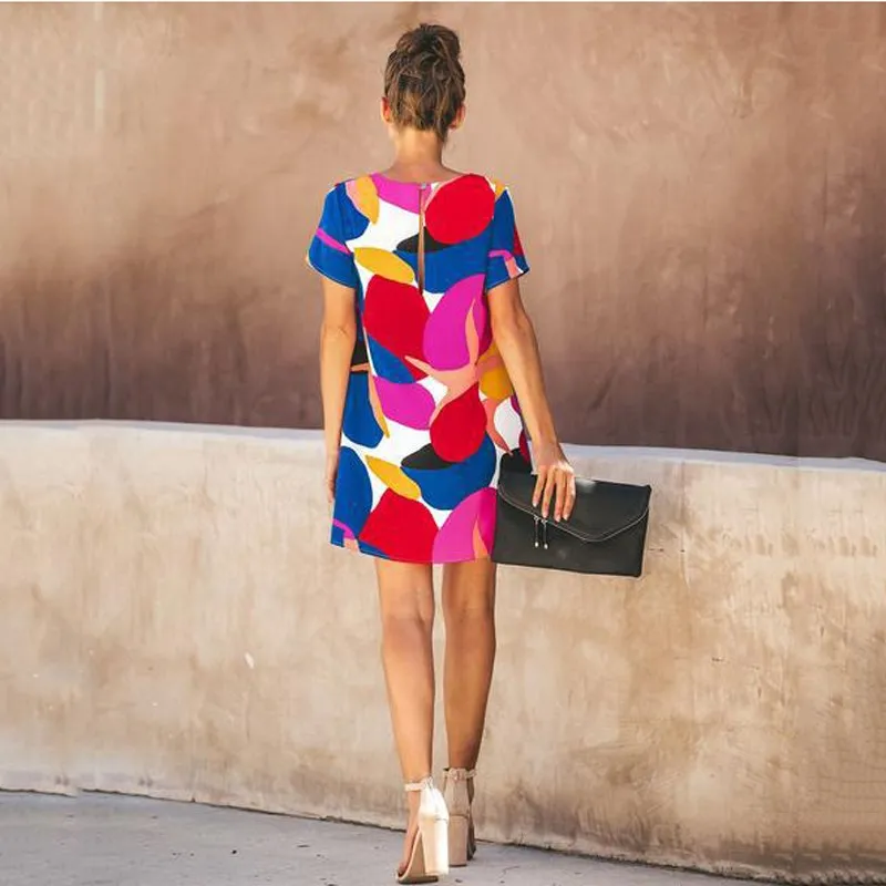 2019 летнее свободное платье для отдыха женское короткое с коротким рукавом и