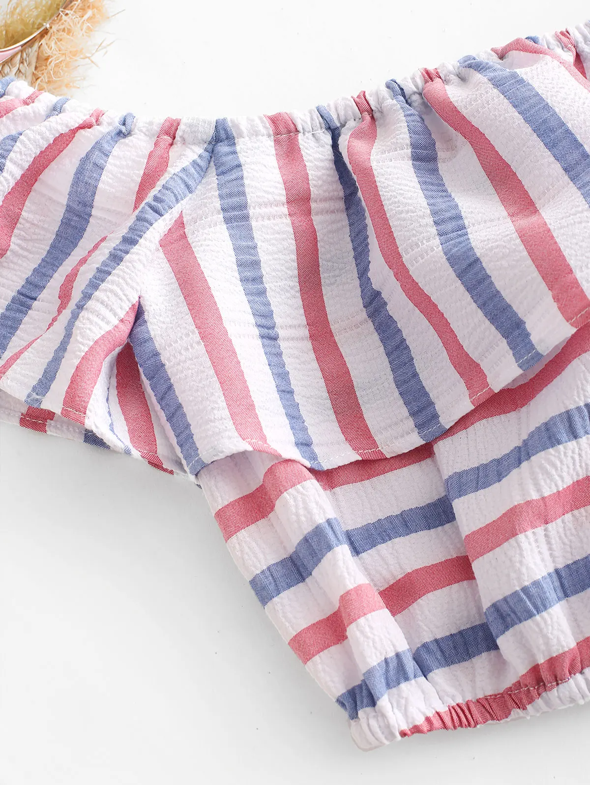 Женский комплект из двух предметов в полоску с открытыми плечами ZAFUL топ оборками