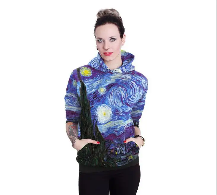 Новинка весны пуловер с капюшоном картина маслом Ван Гога свитшот для женщин |