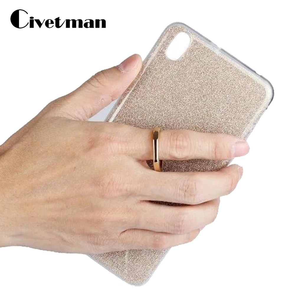 Cover Mobile Phone Case For HTC Desire 816 D816 5.5&quot TPU Silicone Gel Transparent Shell Flash Glitter Powder Finger Ring Stent |