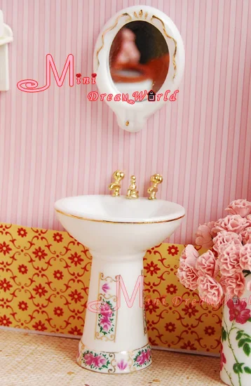 1/12 кукольный домик Миниатюрный розовый набор для ванной комнаты и туалета 5 шт |