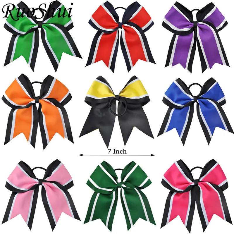 

7 Inch Grils Large Cheerleading Hair Bows Elastic Hair Bands Grosgrain Ribbon Gold Silver Organza Bowknot Hair Accessories