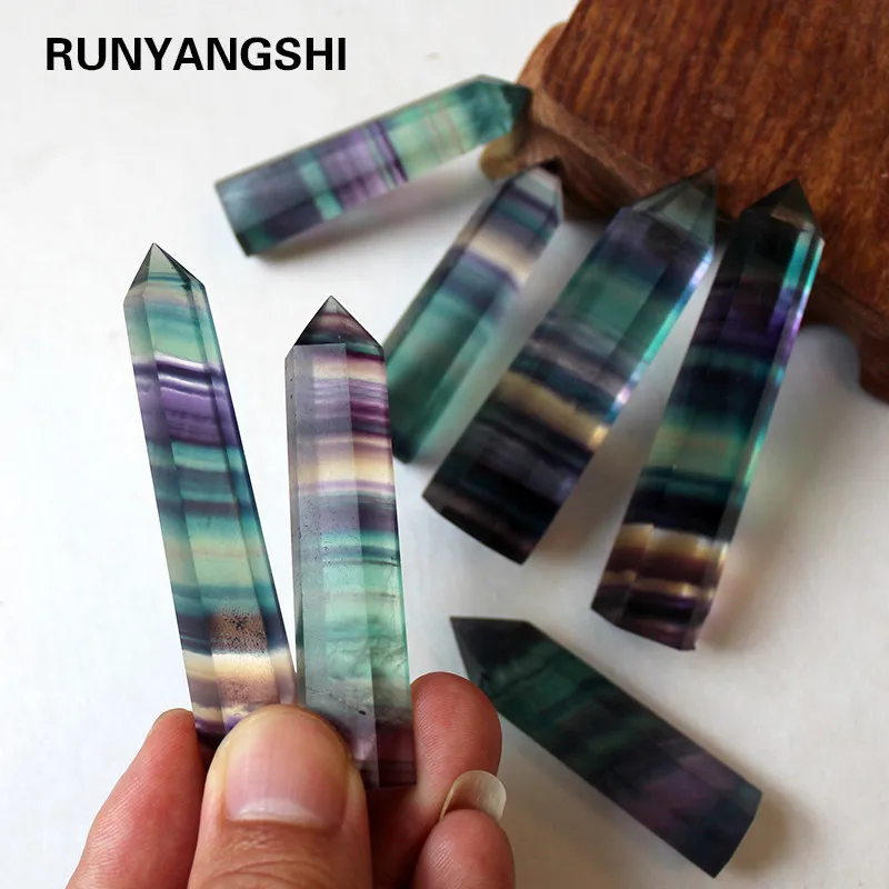 

Colorful Fluorite Crystal Pillar Stripe Healing Wand Single Tip 1 Pc Crystal Column High Quality Runyangshi ZQ02